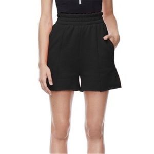 Good American Sweat Shorts high waisted raw hem casual fall comfortable